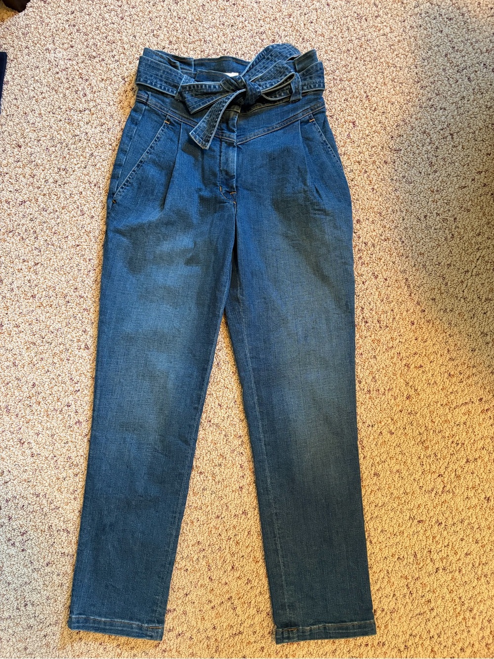 A.L.C. Dark Blue Paperbag Waist Tie Jeans